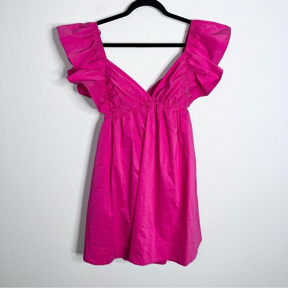Day + Moon Dress Women’s Large Maylin Mini Ruffled Hot Pink Clementine B21 - Picture 3 of 9